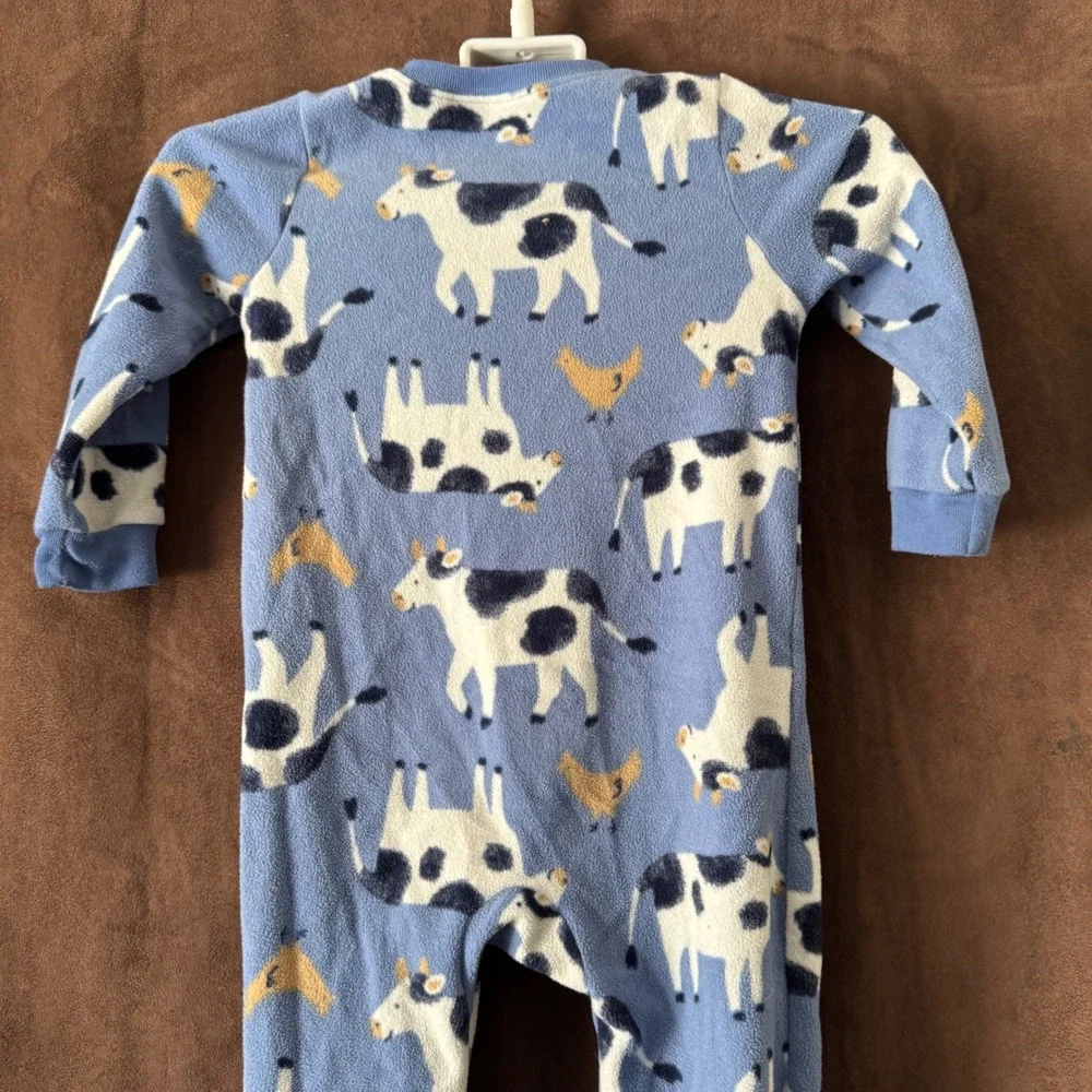 Carters Toddler‎ 2T Fleece Footed Pajamas Blue Farm Cow Chicken Print Sleeper